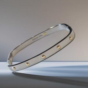 Milor Italy 18k Gold & Stainless Squared Hinged Bangle Bracelet